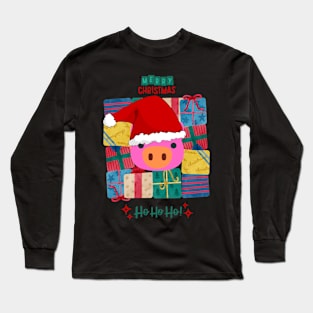 cute pig in santa hat Long Sleeve T-Shirt